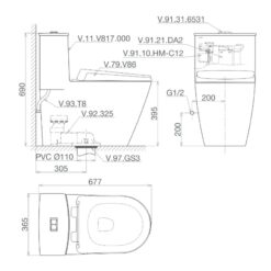 Bồn cầu 1 khối Viglacera V817 nắp êm (+ vòi xịt VG826 & van VG853)