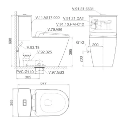 Bồn cầu 1 khối Viglacera V817 nắp êm (+ vòi xịt VG826 & van VG853) 21 Bồn cầu 1 khối Viglacera V817 nắp êm (+ vòi xịt VG826 & van VG853)