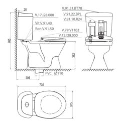 Bồn cầu 2 khối Viglacera VI28 nắp thường (+ lavabo VTL2)