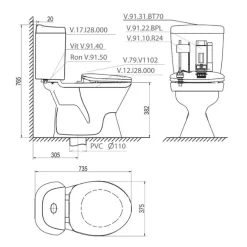 Bồn cầu 2 khối Viglacera VI28 nắp thường (+ lavabo VTL2)