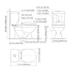 Bồn cầu 2 khối Viglacera VI44 nắp thường (+ lavabo VTL2)