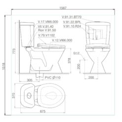 Bồn cầu 2 khối Viglacera VI66 nắp thường / nắp êm 14 Bồn cầu 2 khối Viglacera VI66 nắp thường / nắp êm