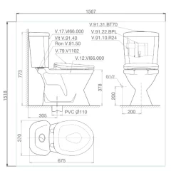 Bồn cầu 2 khối Viglacera VI66 nắp thường / nắp êm 14 Bồn cầu 2 khối Viglacera VI66 nắp thường / nắp êm
