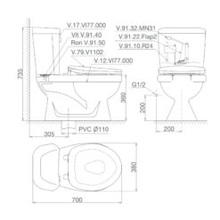 Bồn cầu 2 khối Viglacera VI77 nắp thường (+ lavabo VTL2) 13 Bồn cầu 2 khối Viglacera VI77 nắp thường (+ lavabo VTL2)