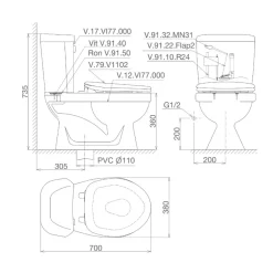 Bồn cầu 2 khối Viglacera VI77 nắp thường (+ lavabo VTL2) 13 Bồn cầu 2 khối Viglacera VI77 nắp thường (+ lavabo VTL2)