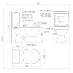 Bồn cầu 2 khối Viglacera VT18M nắp thường / nắp êm