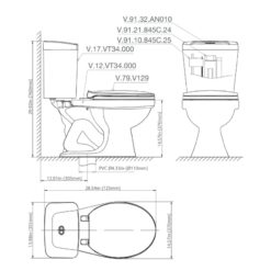 Bồn cầu 2 khối Viglacera VT34 nắp thường / nắp êm