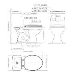 Bồn cầu 2 khối Viglacera VT34 nắp thường / nắp êm 11 Bồn cầu 2 khối Viglacera VT34 nắp thường / nắp êm