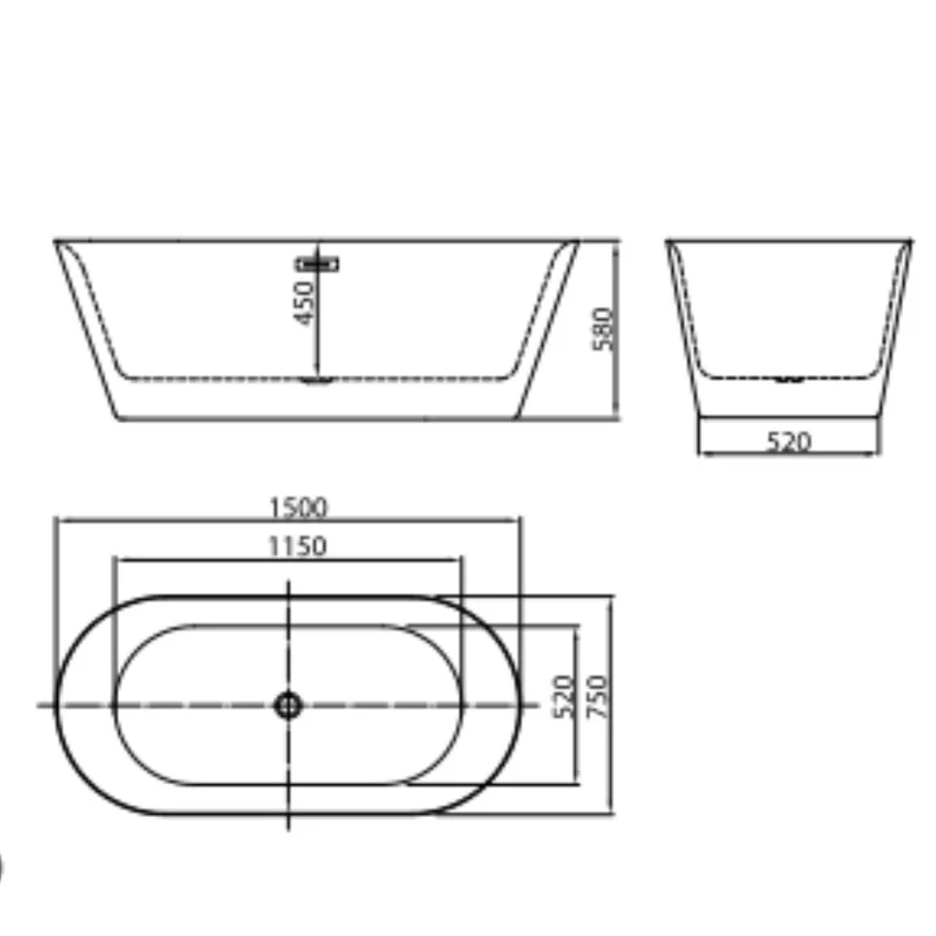 Thiết kế CURVED MOWOEN MW8201S-150 Thiết kế bồn tắm MOWOEN MW8201S-150