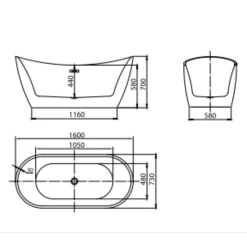 Bồn tắm đặt sàn 1.6m CURVED MOWOEN MW8207B-160