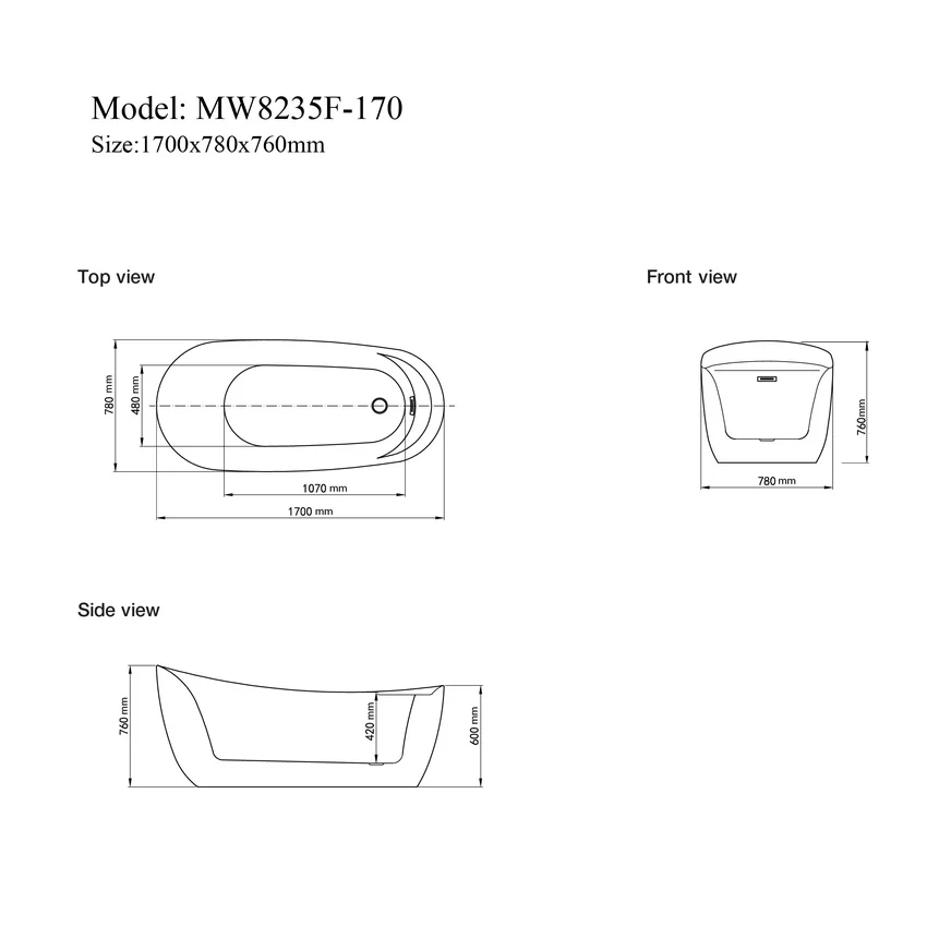 Bồn tắm đặt sàn 1.7m MOWOEN MW8235F-170 Bồn tắm đặt sàn 1.7m MOWOEN MW8235F-170