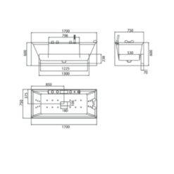 Bồn tắm đặt sàn massage 1.7m DIAMOND MOWOEN MWM001.MS-Matt White
