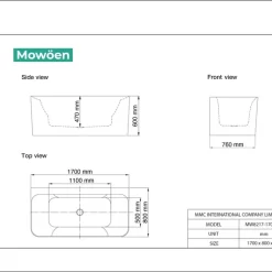 Bồn tắm đặt sàn massage 1.7m MOWOEN MW8217-170.MS
