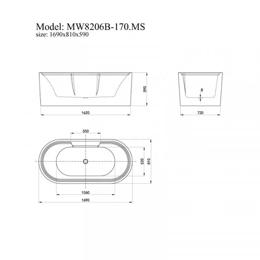 Thiết kế bồn tắm MOWOEN MW8306B-170.MS - SKU MW8306B-170.MS Thiết kế bồn tắm MOWOEN MW8306B-170.MS