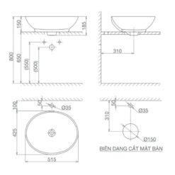 Chậu lavabo đặt bàn Viglacera BS415
