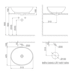 Chậu lavabo đặt bàn Viglacera BS415 13 Chậu lavabo đặt bàn Viglacera BS415