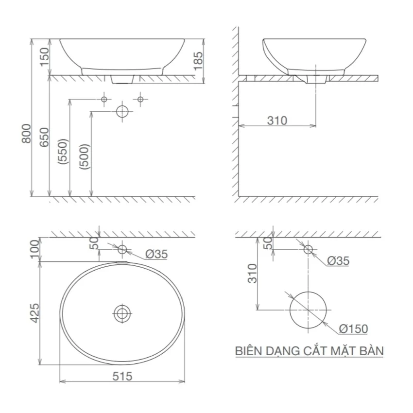 Chậu lavabo đặt bàn Viglacera BS415 8 Chậu lavabo đặt bàn Viglacera BS415