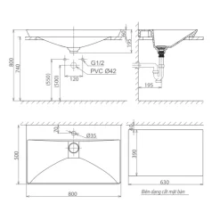 Chậu lavabo đặt bàn Viglacera CB68 12 Chậu lavabo đặt bàn Viglacera CB68