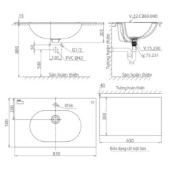 Chậu lavabo đặt bàn Viglacera CB69