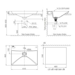 Chậu lavabo đặt bàn Viglacera CB70