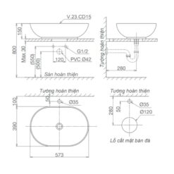 Chậu lavabo đặt bàn Viglacera CD15