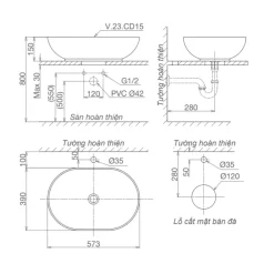 Chậu lavabo đặt bàn Viglacera CD15