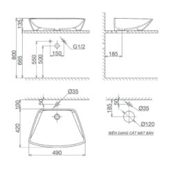 Chậu lavabo đặt bàn Viglacera CD16