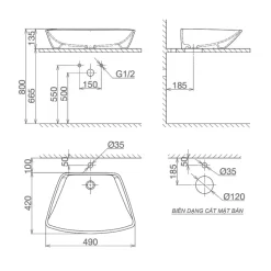 Chậu lavabo đặt bàn Viglacera CD16 12 Chậu lavabo đặt bàn Viglacera CD16