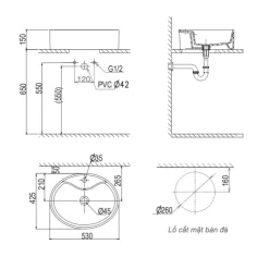 Chậu lavabo đặt bàn Viglacera CD19 5 Chậu lavabo đặt bàn Viglacera CD19