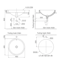 Chậu lavabo đặt bàn Viglacera CD6 12 Chậu lavabo đặt bàn Viglacera CD6