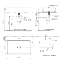 Chậu lavabo đặt bàn Viglacera CM01 21 Chậu lavabo đặt bàn Viglacera CM01