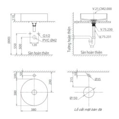 Chậu lavabo đặt bàn Viglacera CM02
