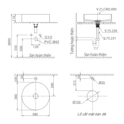 Chậu lavabo đặt bàn Viglacera CM02 13 Chậu lavabo đặt bàn Viglacera CM02