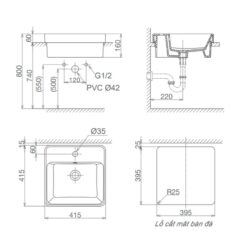 Chậu lavabo đặt bàn Viglacera V24