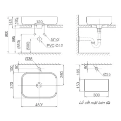 Chậu lavabo đặt bàn Viglacera V25 5 Chậu lavabo đặt bàn Viglacera V25