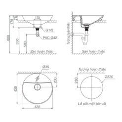 Chậu lavabo đặt bàn Viglacera V26