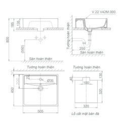 Chậu lavabo đặt bàn Viglacera V42M