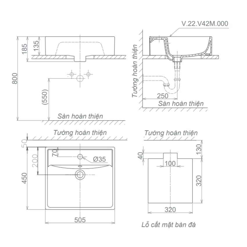 Chậu lavabo đặt bàn Viglacera V42M 8 Chậu lavabo đặt bàn Viglacera V42M