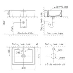 Chậu lavabo đặt bàn Viglacera V72