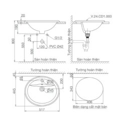 Chậu lavabo dương vành Viglacera CD1