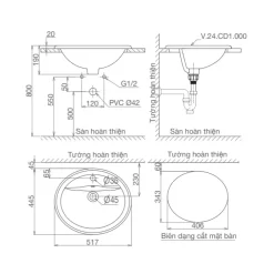 Chậu lavabo dương vành Viglacera CD1