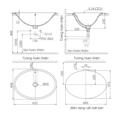 Chậu lavabo dương vành Viglacera CD21