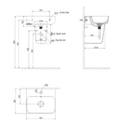 Chậu rửa lavabo treo tường Viglacera V23 chân lửng