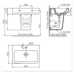 Chậu rửa lavabo treo tường Viglacera V50