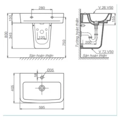 Chậu rửa lavabo treo tường Viglacera V50
