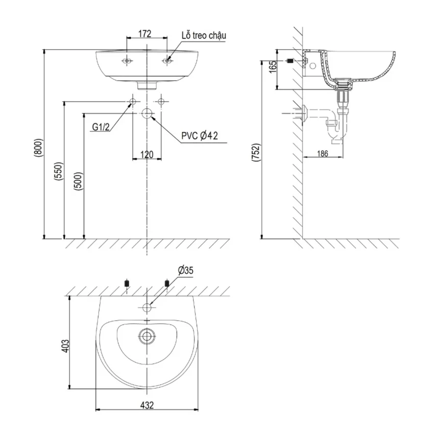 Chậu rửa lavabo treo tường Viglacera V523 tại Hải Yến Home Chậu rửa lavabo treo tường Viglacera V523 tại Hải Yến Home