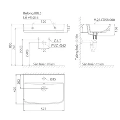 Chậu rửa lavabo treo tường Viglacera V58