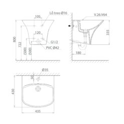 Chậu rửa lavabo treo tường Viglacera V64 liền khối