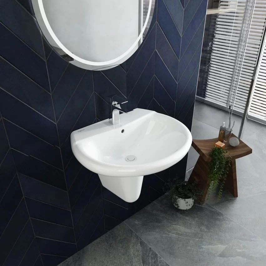 Chậu rửa lavabo treo tường Viglacera VI5 chân lửng 15 Chậu rửa lavabo Viglacera VI5 chân lửng - SKU: VI5-CHAU+VI5-CHAN