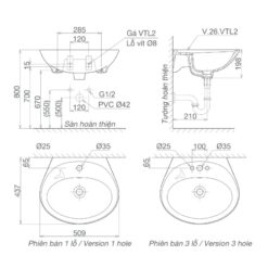 Chậu rửa lavabo treo tường Viglacera VTL2